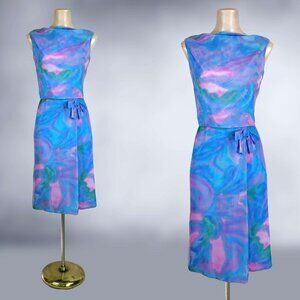 VINTAGE 60s Watercolor Silk Dress and Blouse Set by Mort Schrader 34B/26W/39H